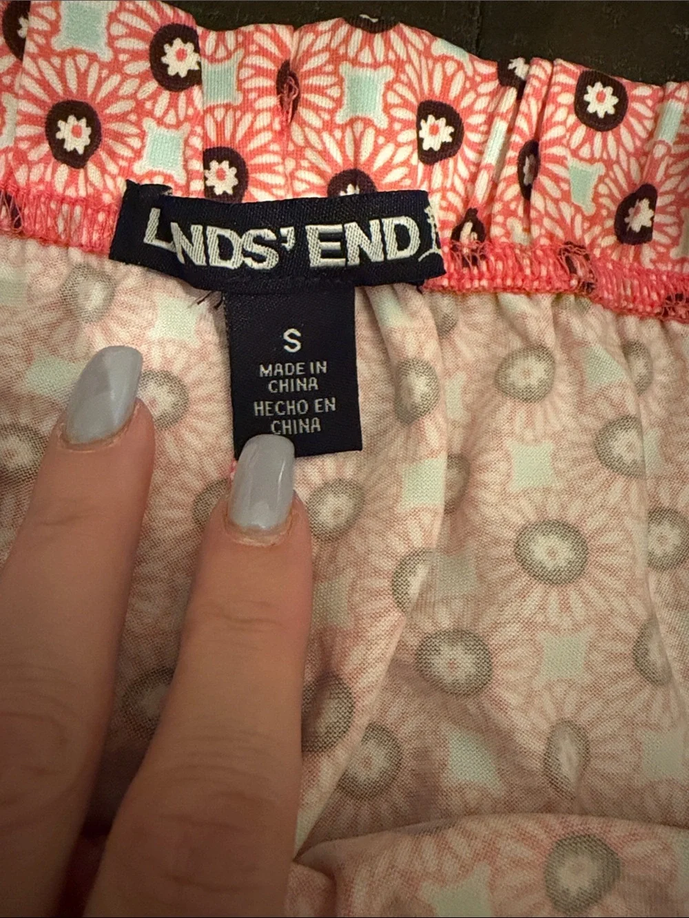 Lands' End Coral Pink Long-Sleeve Pajama Set with Printed Pants